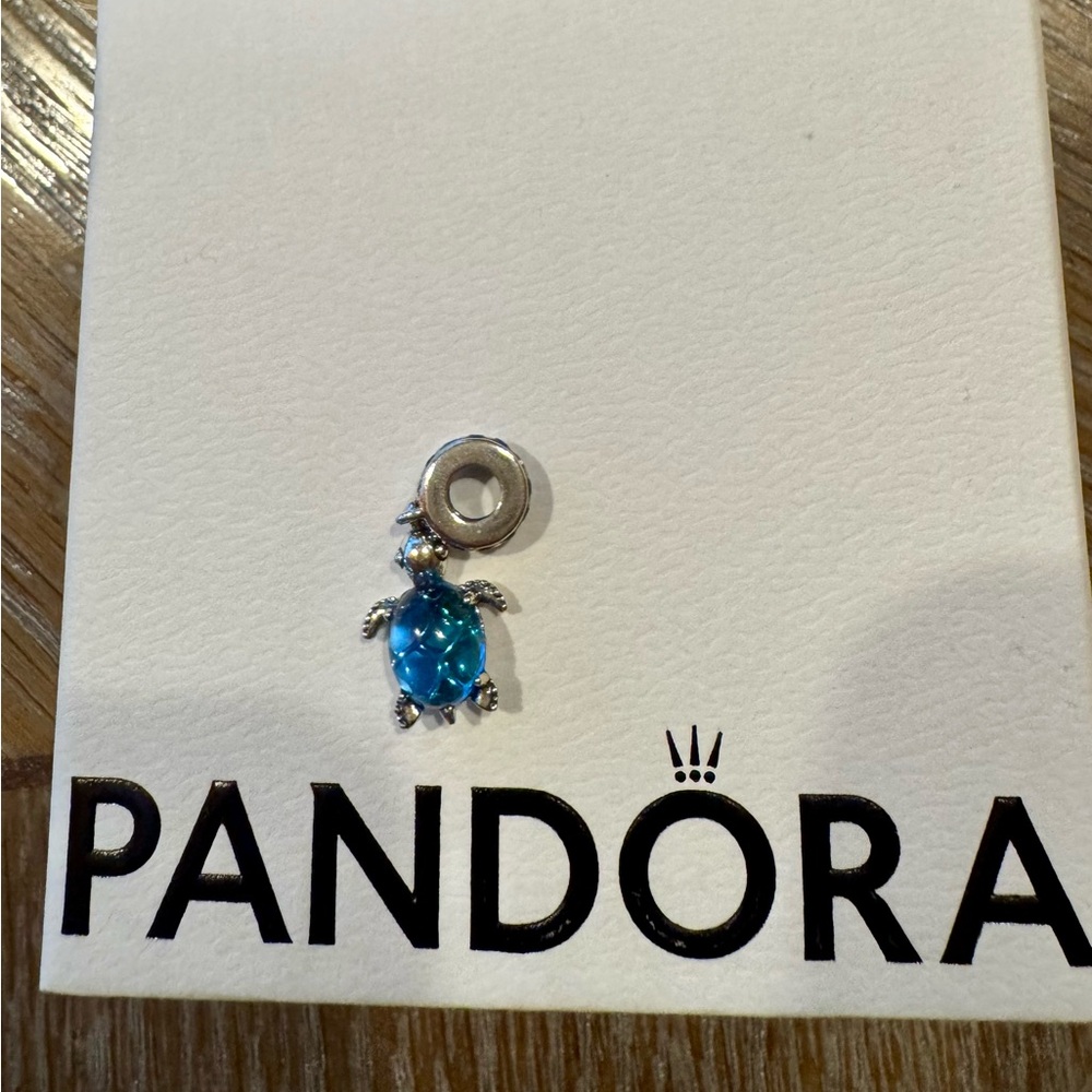 Pandora Silver Turtle Charm with Blue Shell NWOT
